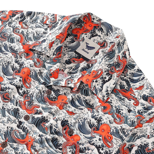 Camisa Hawaiana para Hombres Camisa de Pulpo Fiesta Cuello Camp 100% Algodón