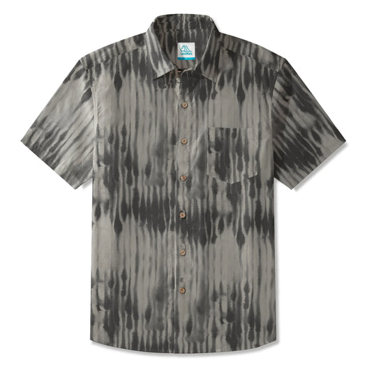 LeosWare® Men's Hawaiian Shirt Short Sleeve Button-up 100% Cotton Gray Aloha Simplified Ink Rhythms By Huan huan