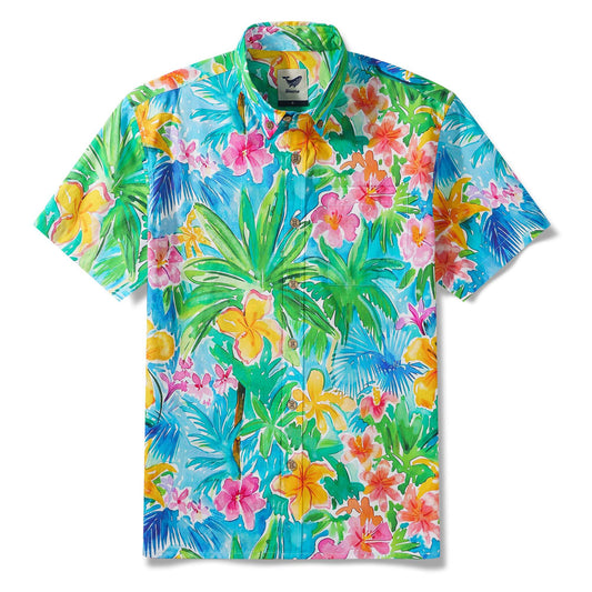 Men's Hawaiian shirt with watercolor design, 100% cotton