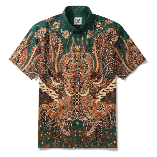 Indian style men's green phoenix rebirth art shirt