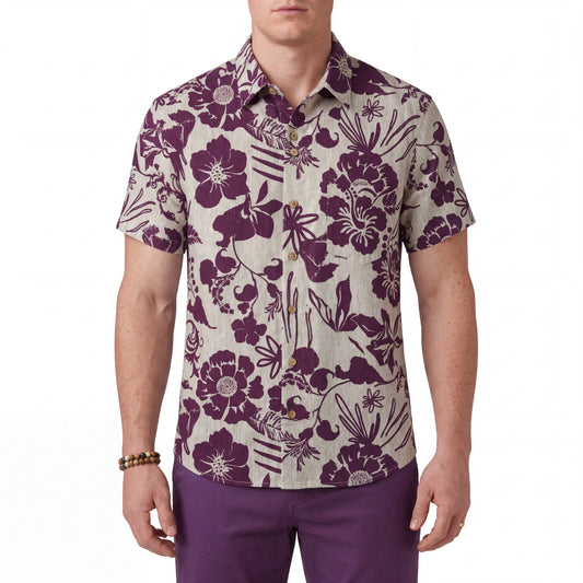 Back view of Red Aloha Floral Men's Hawaiian Shirt