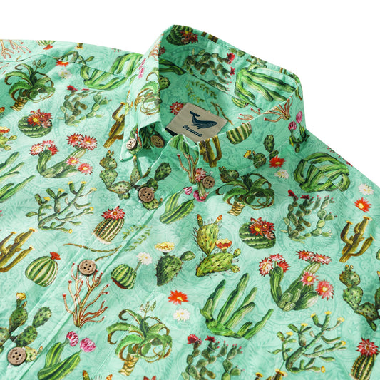 Cactus Shirt For Men Green Hawaiian Shirt Short Sleeve Button-down Western Cowboy Shirt