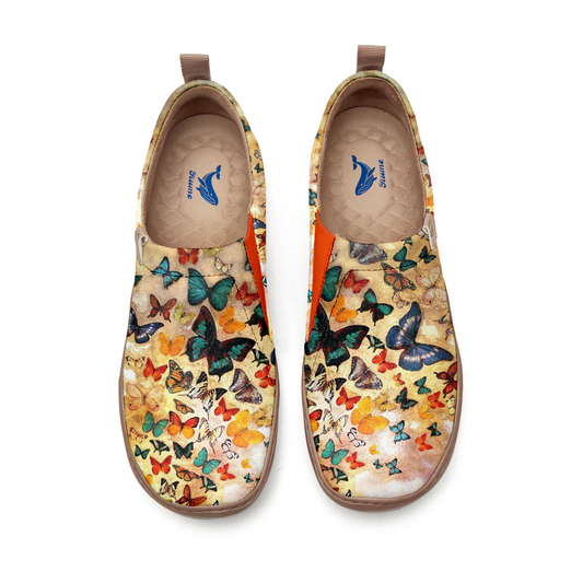 Yiume Women's Art Floral Slip-On Casual Canvas Sneakers Vintage Yellow Butterfly Women's Shoes Painted Vintage Butterfly