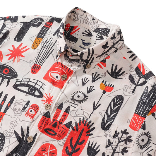 Camisa Hawaiana para Hombre Camisa de Botones Pintada Gratis de Manga Corta 100% Algodón