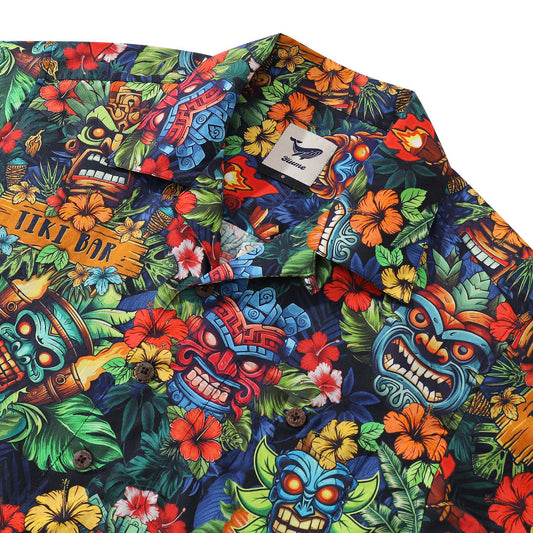 Vintage TIKI BAR Hawaiian Shirt, men's camp collar, 100% cotton