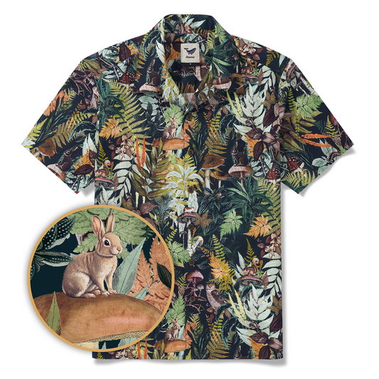 Men's Hawaiian Shirt Short Sleeve Camp Collar 100% Cotton Green Aloha Emerald Grove