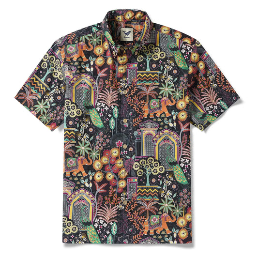 Men's Hawaiian Shirt Jaipur Gem 100% Cotton Green