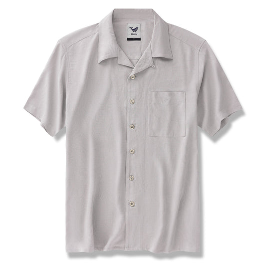 Light khaki silk jacquard Hawaiian shirt for men, camp collar