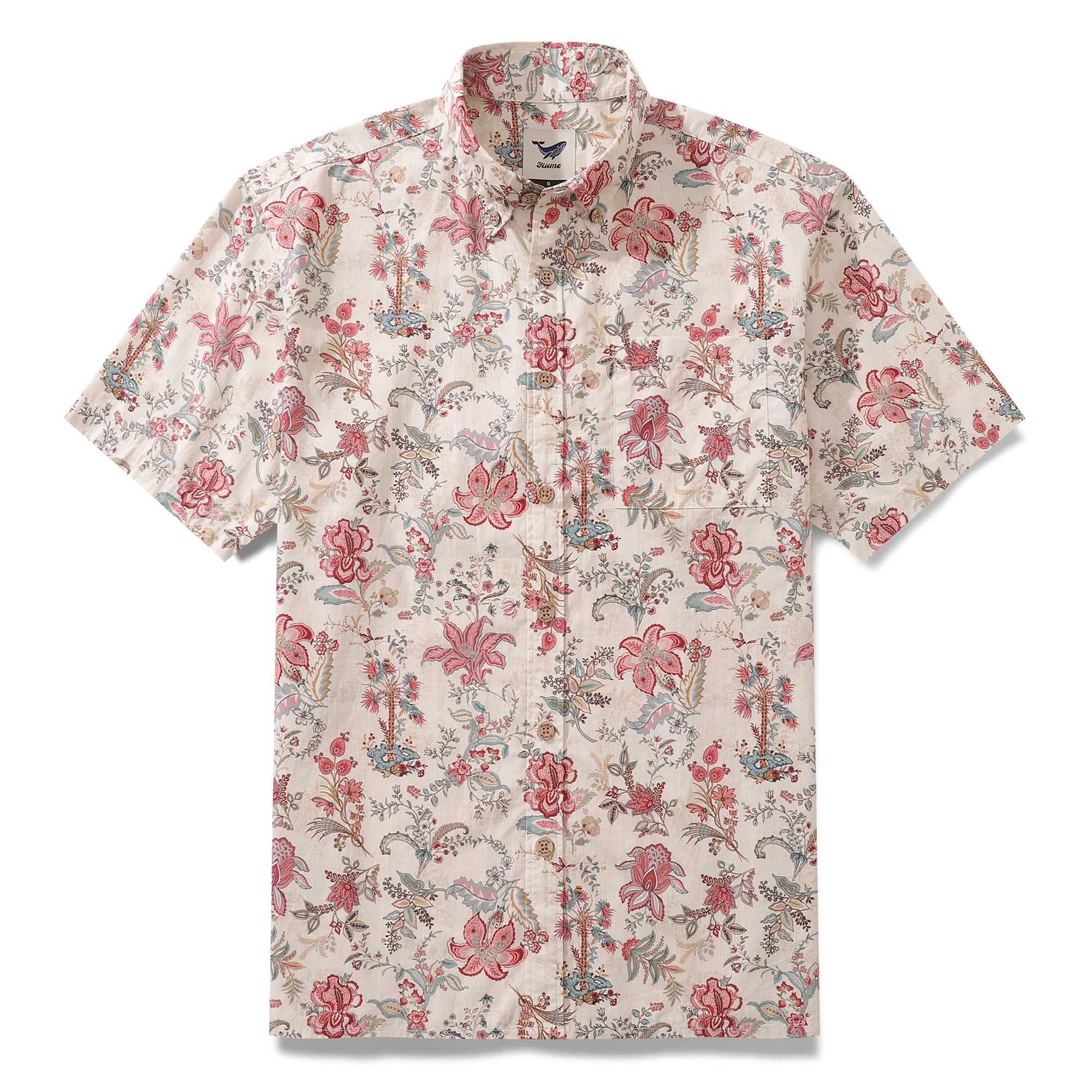 Valentine's Day Men's Hawaiian Shirt Paradise Found Print Cotton Button-down Short Sleeve Aloha Shirt