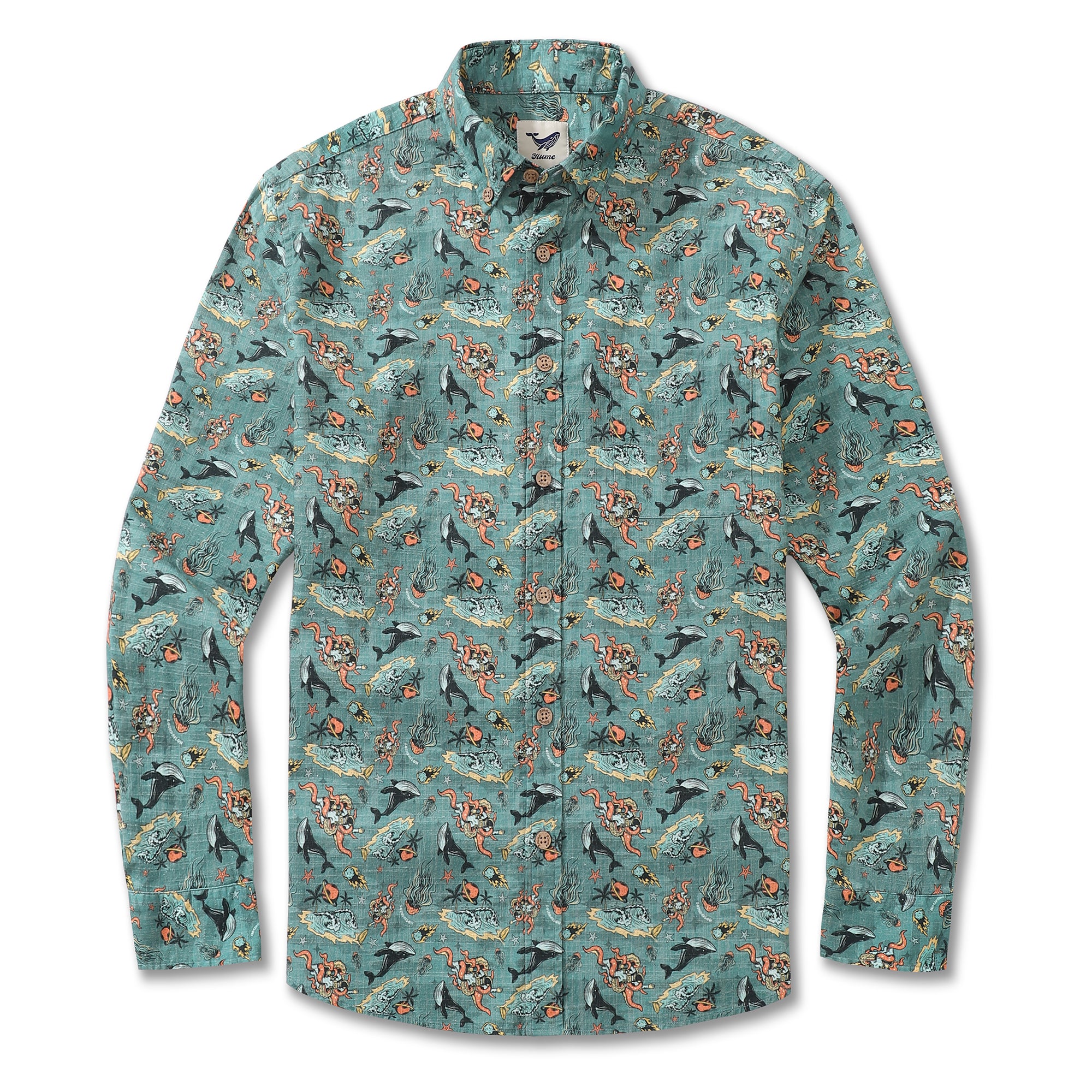 Men's Hawaiian Shirt Marine Space pattern By Loinda Flow Cotton Button-down Long Sleeve Aloha Shirt