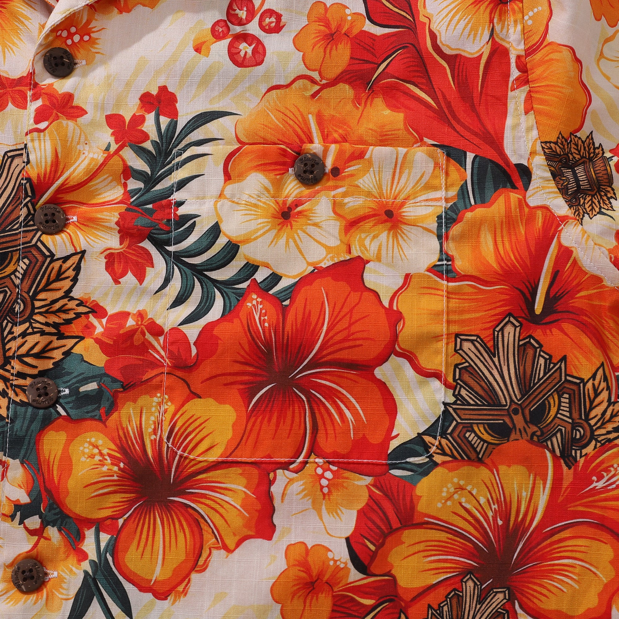 Tiki Hawaiian Shirt For Men Designer Floral Shirt Camp Collar 100% Cotton