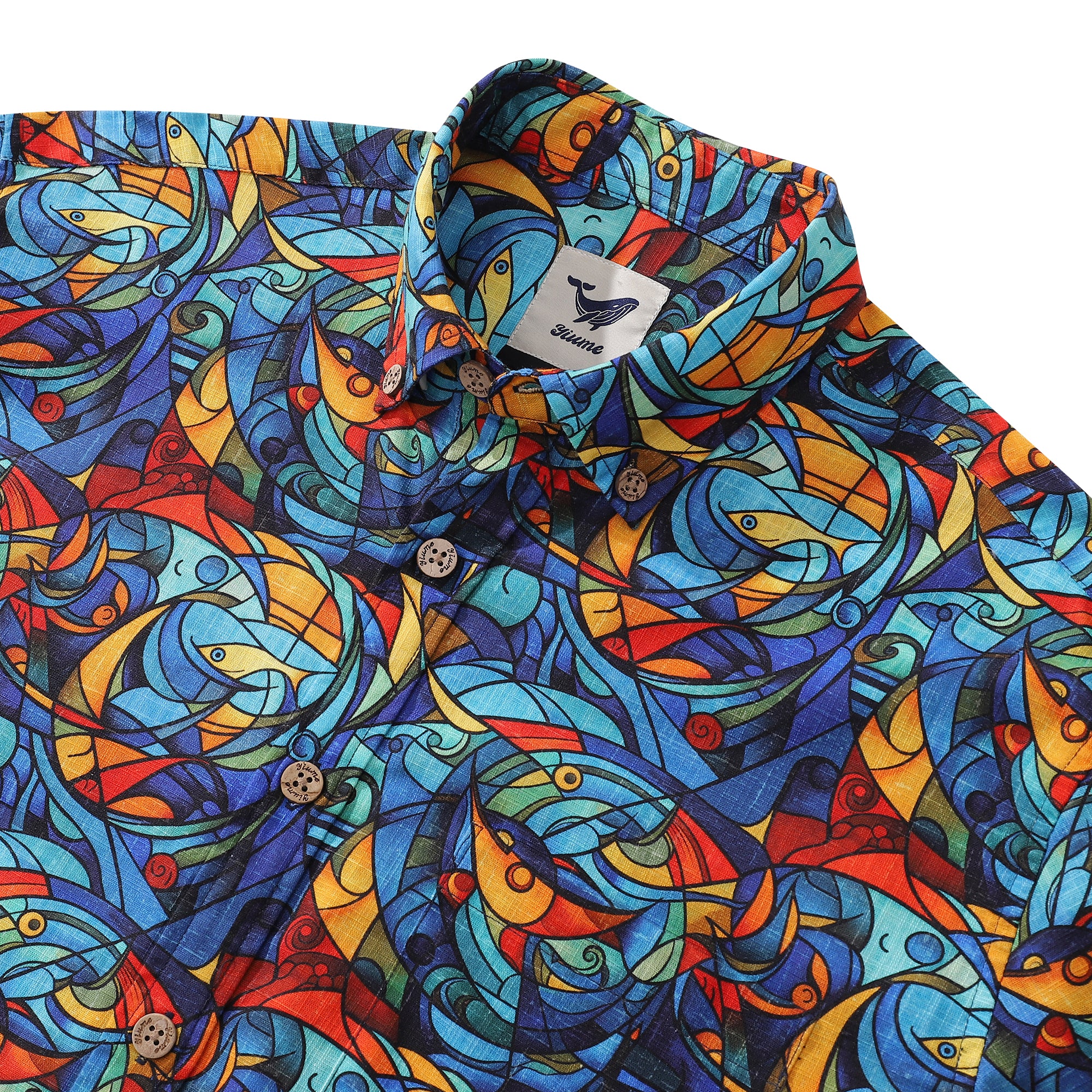 Long Sleeve Hawaiian Shirt For Men Cubism Cotton Button-down Aloha Shirt