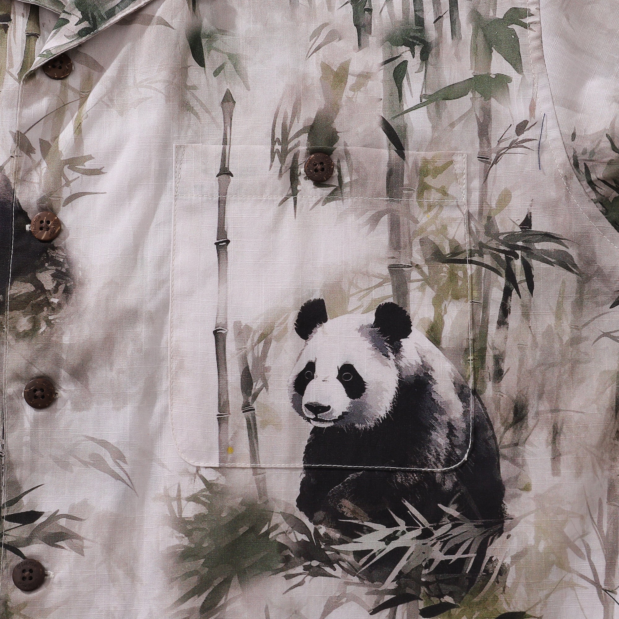Hawaiian Shirt For Men Panda Bamboo Forest Print Shirt Camp Collar 100% Cotton