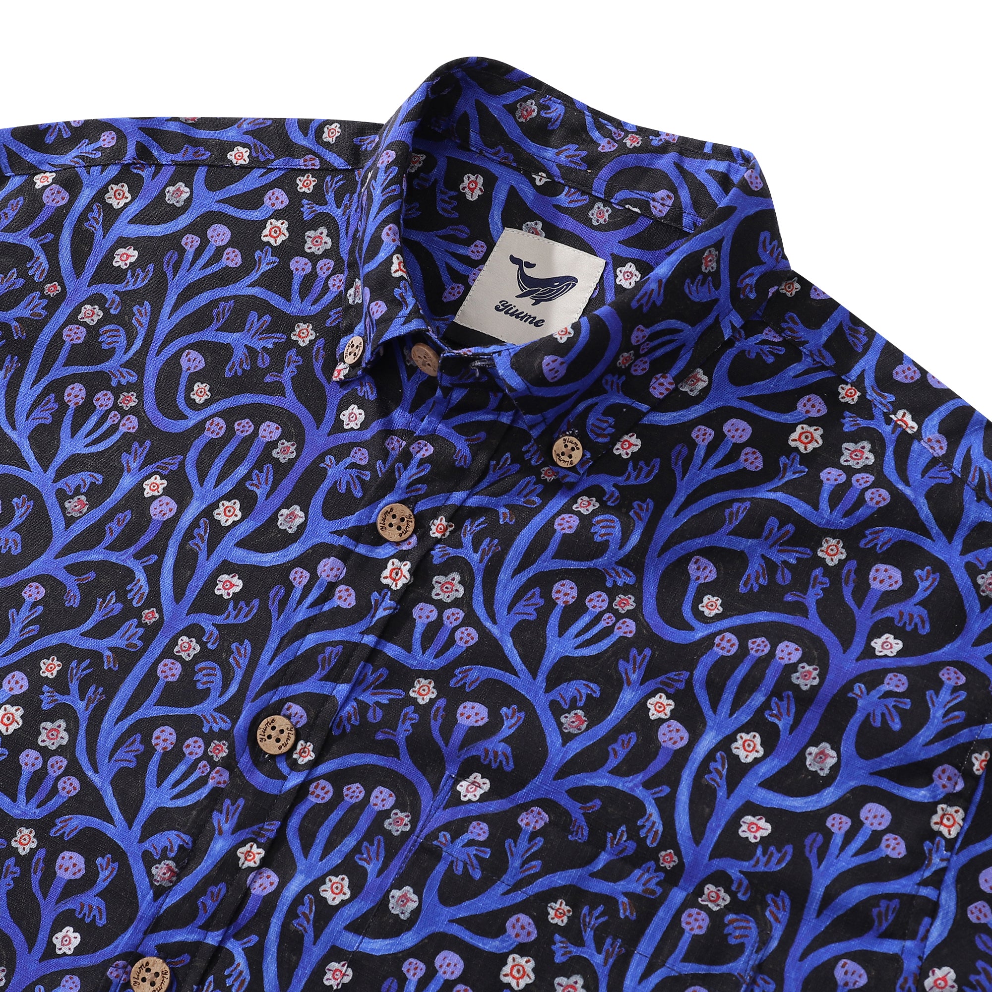 Men's Long Sleeve Hawaiian Shirt Midnight Garden Cotton Button-down Aloha Shirt