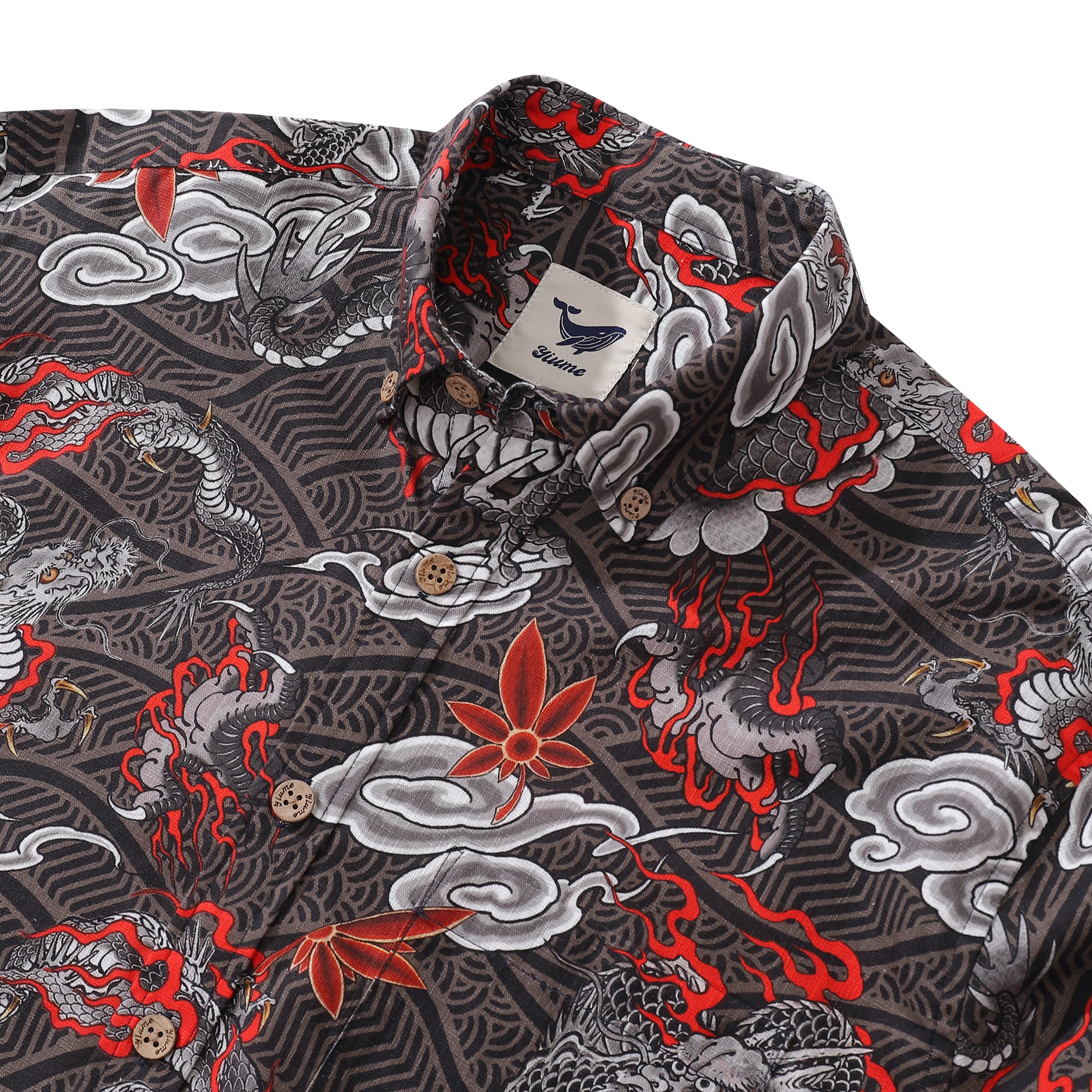 Long Sleeve Hawaiian Shirt For Men The Dragon's Flight Cotton Button-down Aloha Shirt