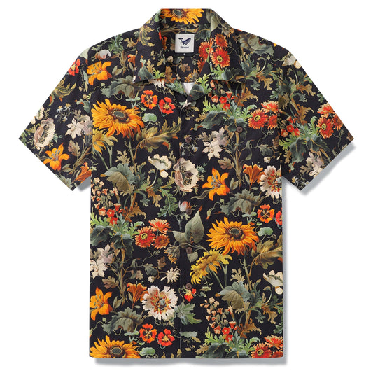 Men's Hawaiian shirt with tropical plant patterns