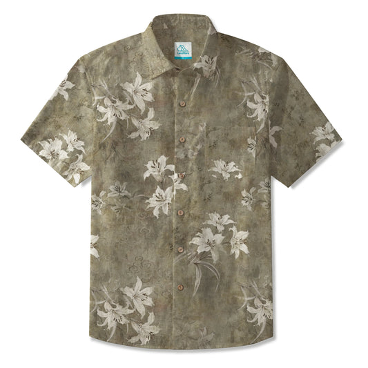 LeosWare men's Hawaiian shirt, brown retro floral design
