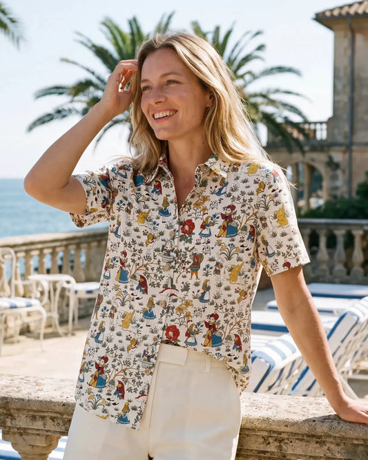 Women's Hawaiian Shirt, Alice's Wonderland design, short sleeve