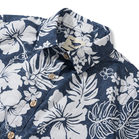 Women's Hawaiian Shirt with hibiscus and bamboo pattern