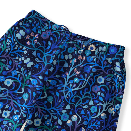 Blue floral pants with drawstring and pockets for women