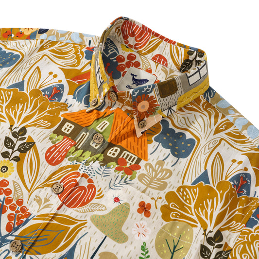 Men's Hawaiian Shirt Short Sleeve Button-down 100% Cotton Brown Aloha Afternoon Plains