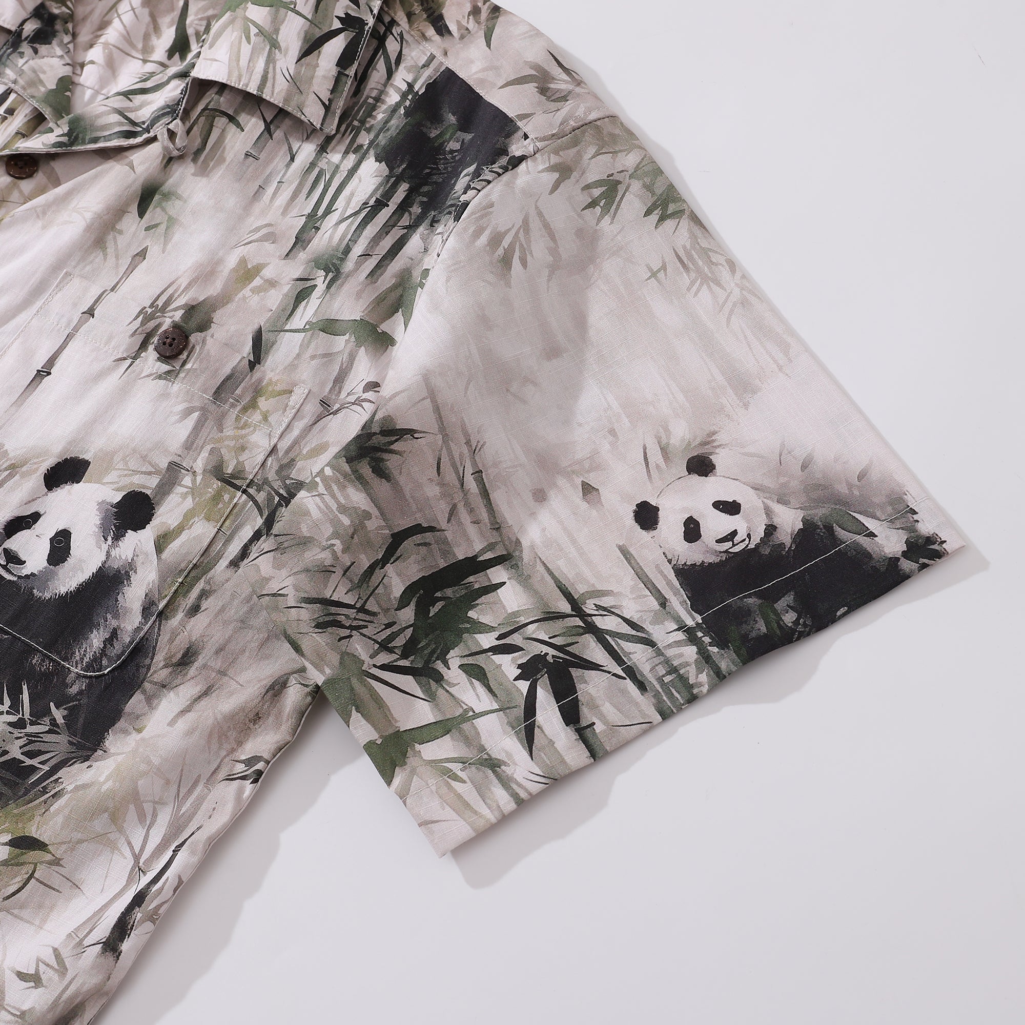 Hawaiian Shirt For Men Panda Bamboo Forest Print Shirt Camp Collar 100% Cotton
