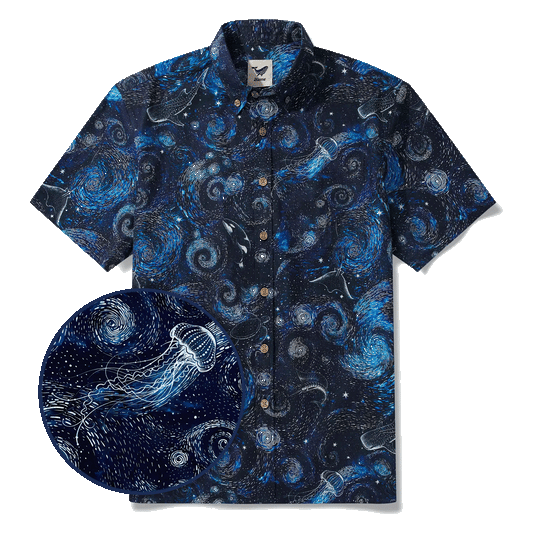 Men's Hawaiian shirt with jellyfish and whale design