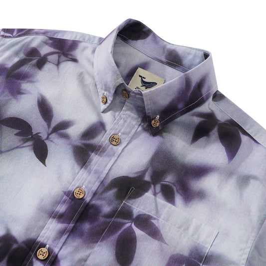 Men's Cotton Hawaiian Shirt Short Sleeve Button-down Purple Aloha Shirt Mist-Kissed Leaves
