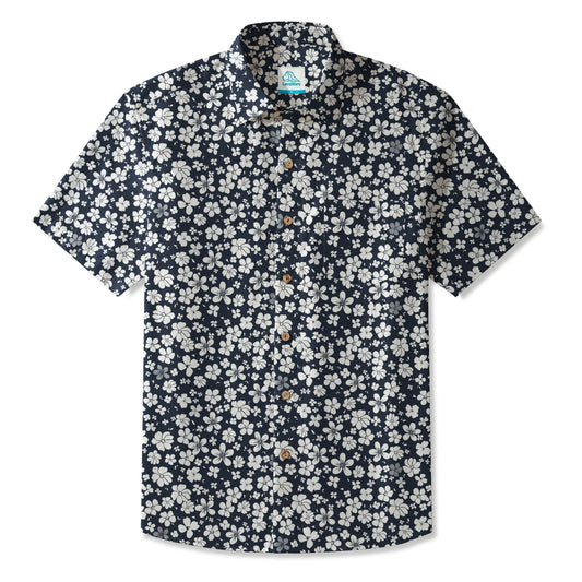 Blue Aloha Floral Men's Hawaiian Shirt, short sleeve, button-up