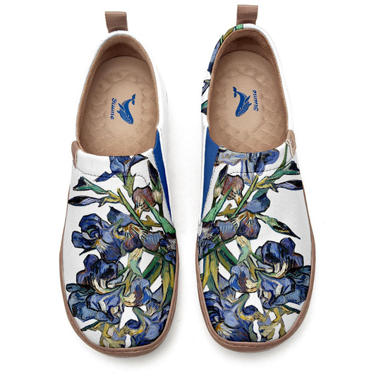 Yiume Women's Art Slip-On Casual Canvas Shoes Van Gogh's Irises Blue Painted,100% Cotton Vincent Van Gogh's Irises