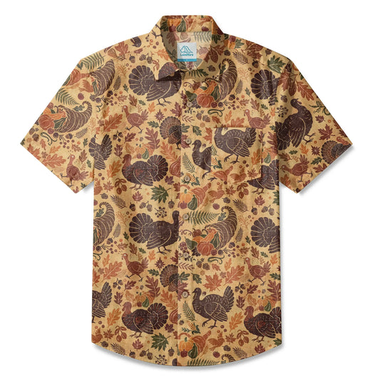 Thanksgiving Men's Hawaiian Shirt, yellow, autumn print, short sleeve
