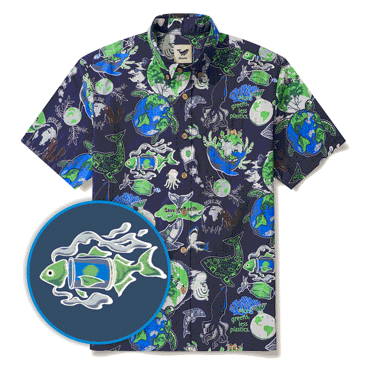 Men's Hawaiian art shirt with ocean life design