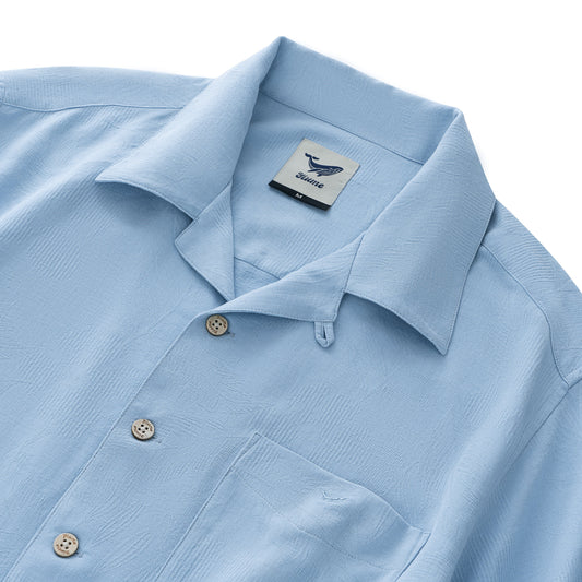 Men's Lake Blue Silk Shirt, Floral Jacquard Design