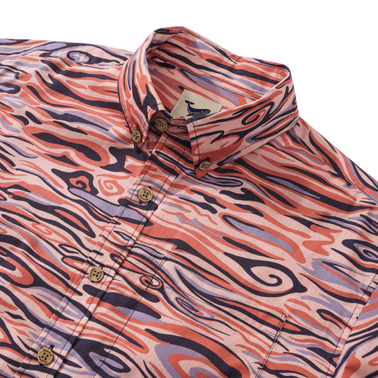 Close-up of celestial pattern on men's Hawaiian shirt