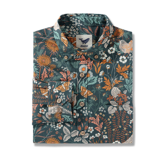 Long sleeve Hawaiian shirt with forest fauna design