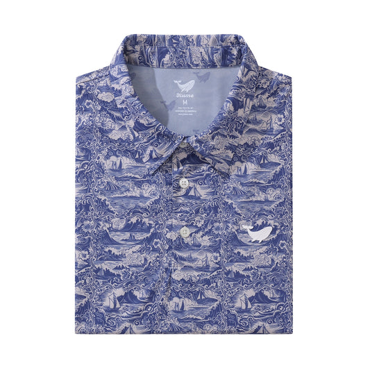 Men's Hawaiian Voyage of Discovery Print Short Sleeve Polo Shirt Voyage Of Discovery Polo By Amy
