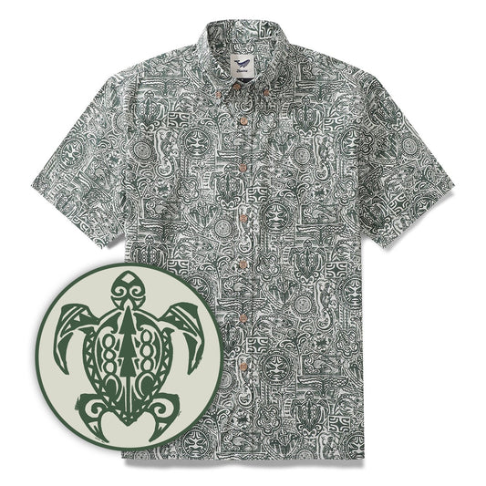Tiki Shirt Men's Vintage Hawaiian Shirt Cotton Button-down Short Sleeve Aloha Shirt Guardian Totem