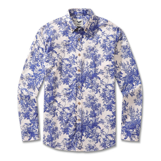 Men's Hawaiian Shirt with rural scenery print, cotton, button-down