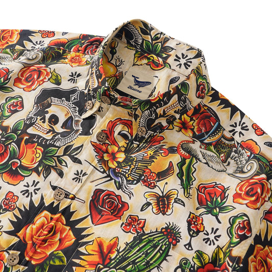 Virgin Mary Hawaiian Shirt For Men Tiki Shirt Short Sleeve Button-down 100% Cotton Desert Skull Shirt