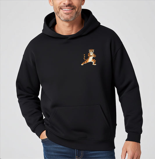 Orange Aloha Kung Fu Tiger men's hoodie, cotton blend, art-inspired