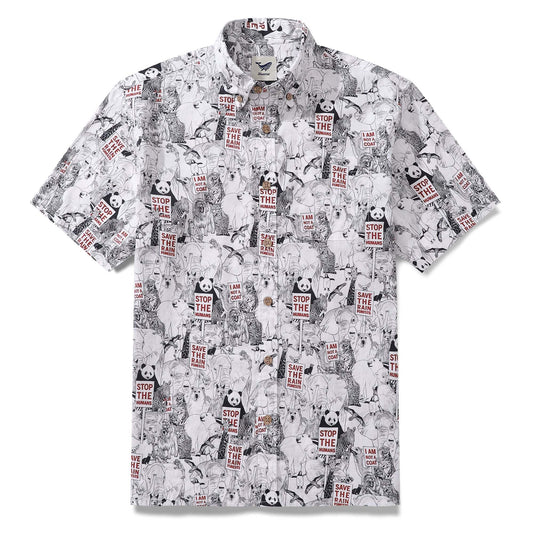 Men's Hawaiian Save the Animals Earth Day Shirt, cotton, button-down