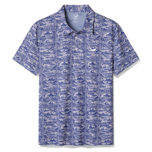 Men's Hawaiian Voyage of Discovery Print Short Sleeve Polo Shirt Voyage Of Discovery Polo By Amy