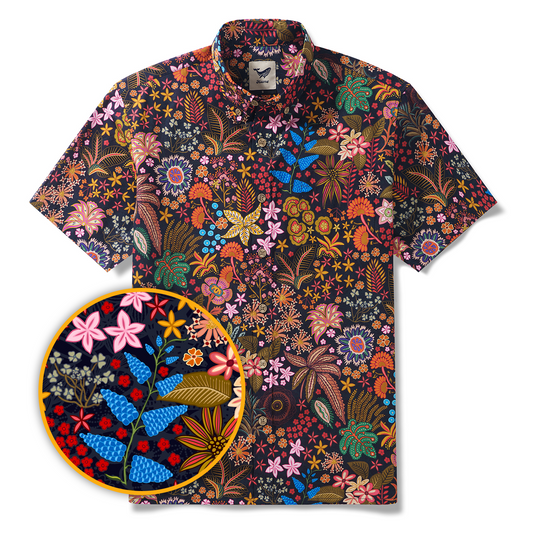 1950s Floral Hawaiian Shirt 100% Cotton Men's Short Sleeve Button-down Aloha Shirt Exquisite Floral Tapestry