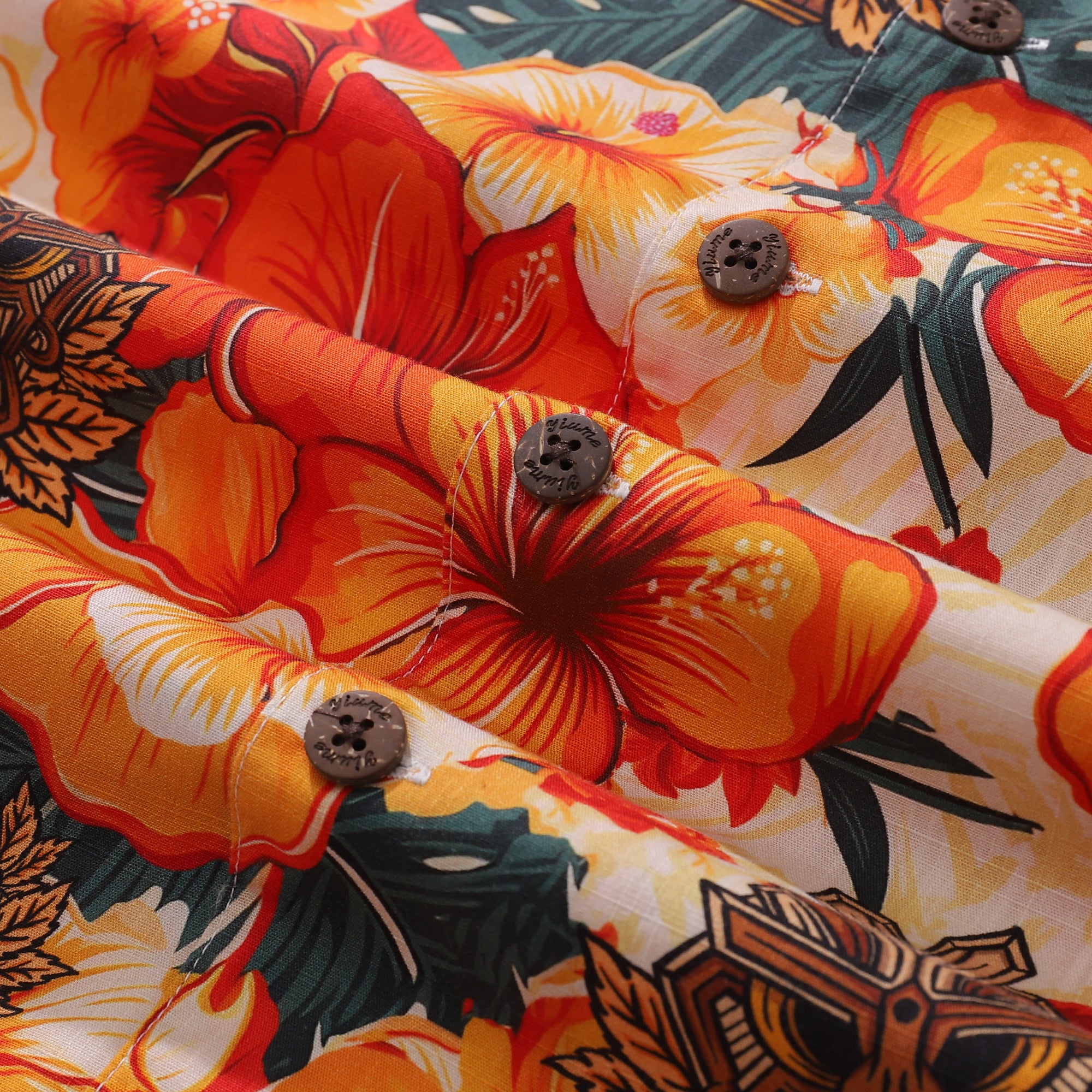 Tiki Hawaiian Shirt For Men Designer Floral Shirt Camp Collar 100% Cotton
