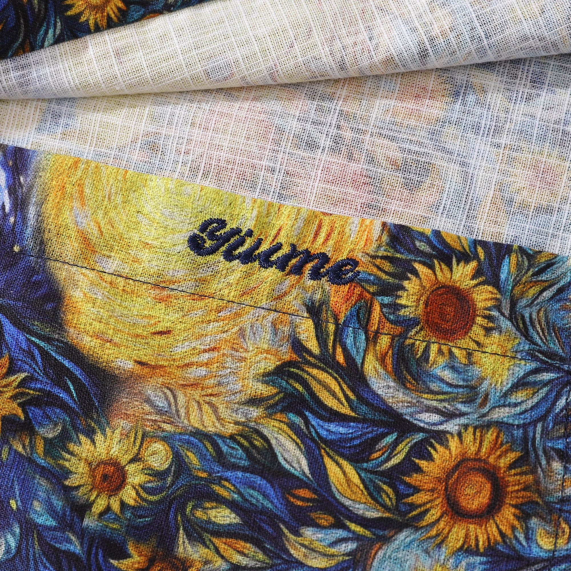 Long Sleeve Hawaiian Shirt For Men Van Gogh Sunflower Cotton Button-down Aloha Shirt