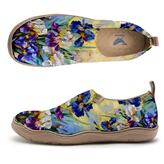 Yiume Women's Art Slip-On Shoes Comfortable Breathable Knit Casual Footwear,Iris Oil Painting Purple Purple Iris Shoes