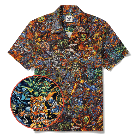 Intergalactic Luau men's Hawaiian shirt, red, short sleeve, camp collar