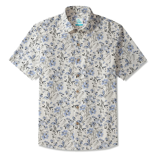 Blue Aloha Men's Hawaiian Shirt with Sky Flowers