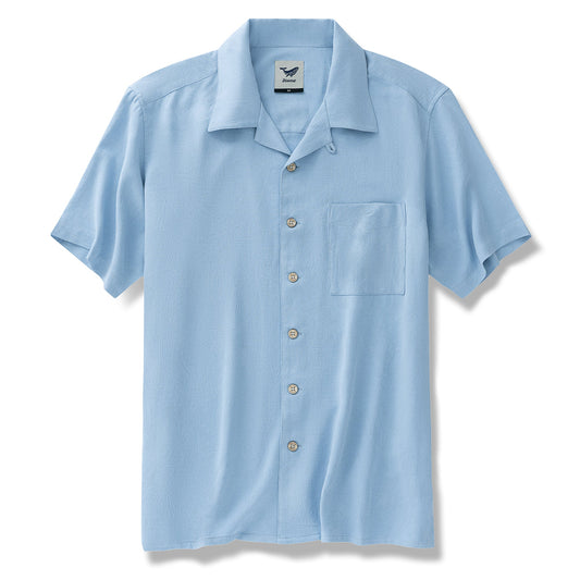 Lake Blue Silk Jacquard Hawaiian Shirt for Men, Camp Collar