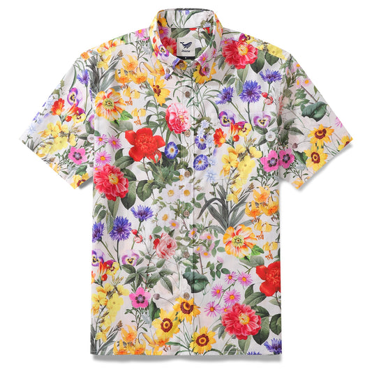 Floral Hawaiian Shirt For Men Colorful Button-down Shirt Short Sleeve 100% Cotton Shirt Sunlight Florals